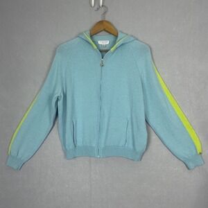 St. John‎ Sport Marie Gray XL Full Zip Hoodie Sweater Aqua Green Stripe